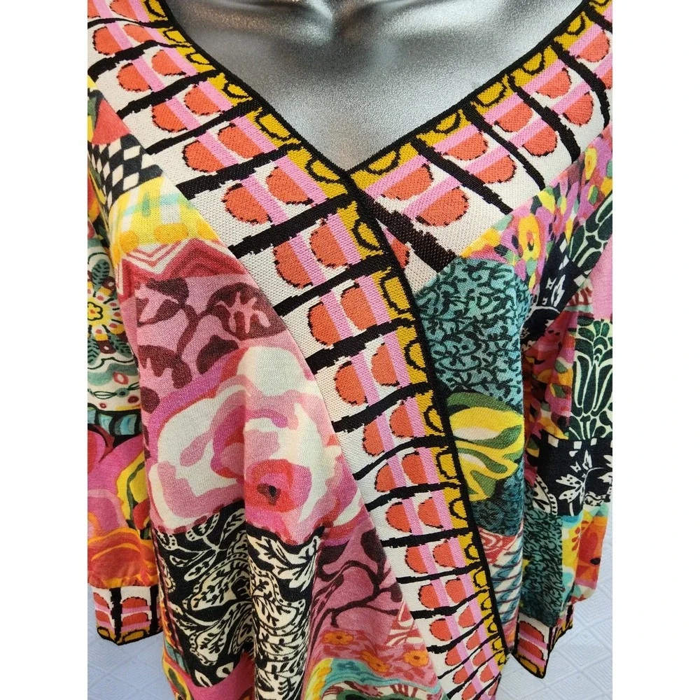 NEW Aldo Martins SZ M-L  Double V Neckline Vibrant Pullover Top $250